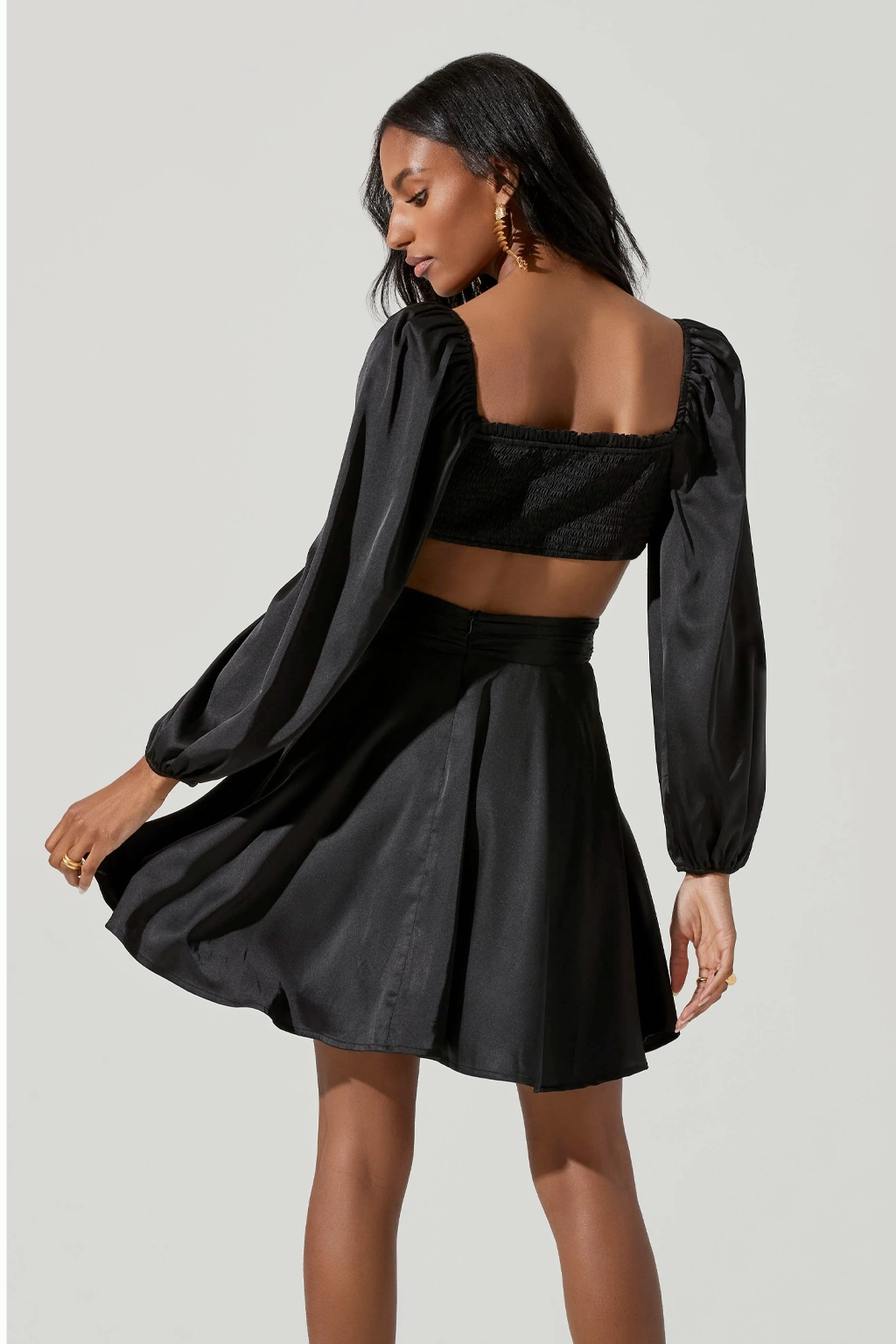 Pearl-Detail Anamaria Cutout Long Sleeve Mini Dress