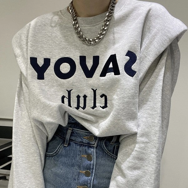 Beach Wear Fleece Lining Loose Long-sleeved Padded Pullover Sweater