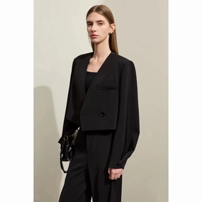 Pant Suits - V-neck Blazer and Casual Pants Office Set PocketPlacement UV Protective