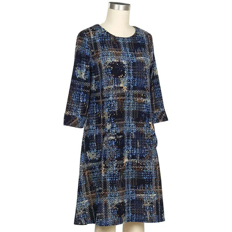 Tension Balanced Design Athletic Wear Women's 3/4 Sleeve Winnie Plaid Print Dress 6283