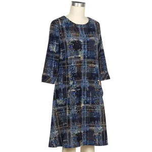 Women's 3/4 Sleeve Winnie Plaid Print Dress 6283 Relaxed Blouse