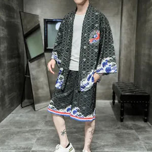 Men'S New Style Men'S Fashion Trend Chinese Style Yunxiao Red Carp Waves Kimono Cardigan Cloak Men Two Tone Design SeamSealed Edges