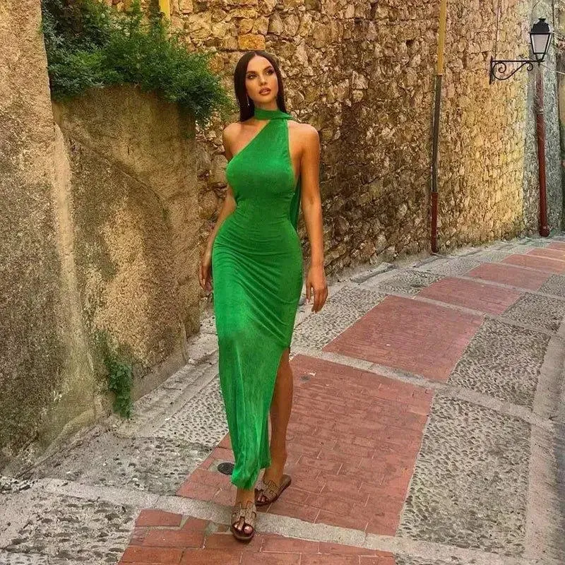 Backless Side Slit Dress Warm Fit Smile Ease