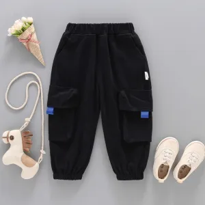 Non Slip Waistband Warm Fit Boys' Pants Children'S and Boys' Spring Solid Color Overalls