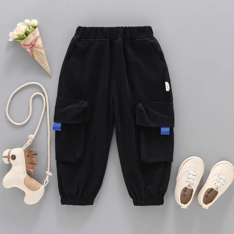 Non Slip Waistband Warm Fit Boys' Pants Children'S and Boys' Spring Solid Color Overalls