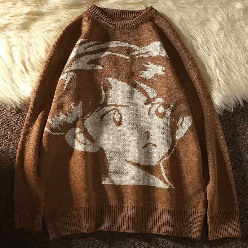 Retro Streetwear Knitted Pullover Autumn and Winter Loose Thick Warmth Hip-Hop Pullover Men'S Shirt Comfy Wear