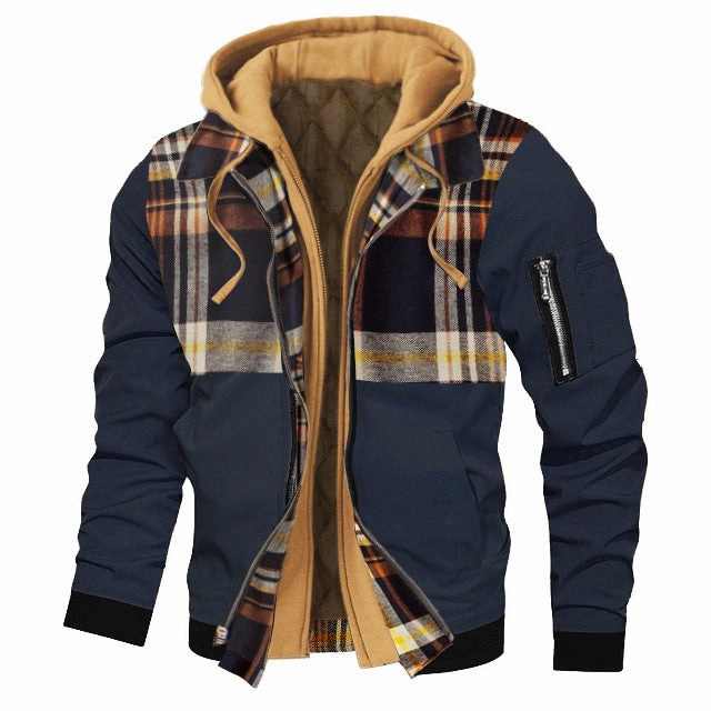 EcoFriendlyBlend Autumn And Winter Thick Plus Size Men's Solid Color Hooded Jacket