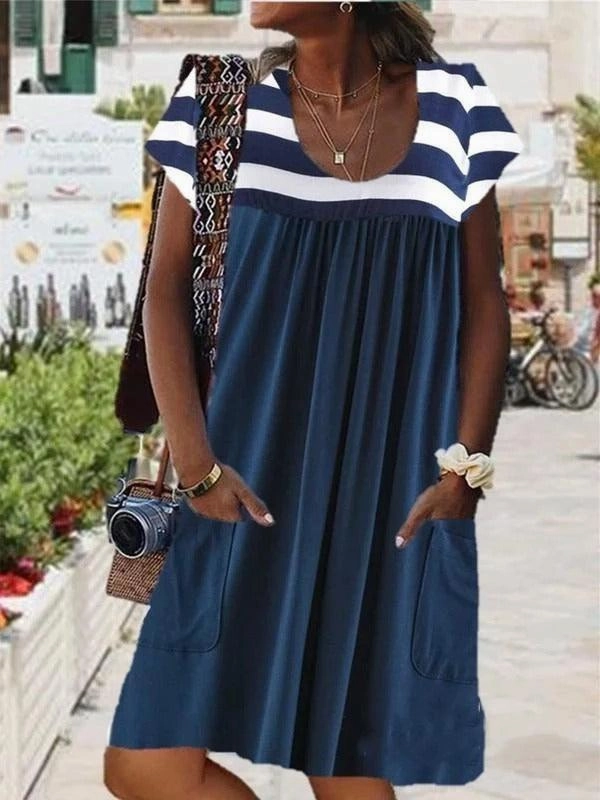 Chic Casual Wear Polished Form Striped short sleeve dress