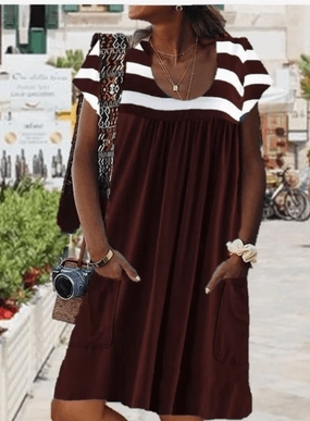 Comfortable Look Tailored Elegance Striped short sleeve dress