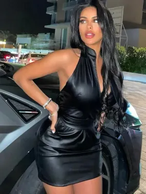 Casual Sweater Biker Halter V-neck Dress