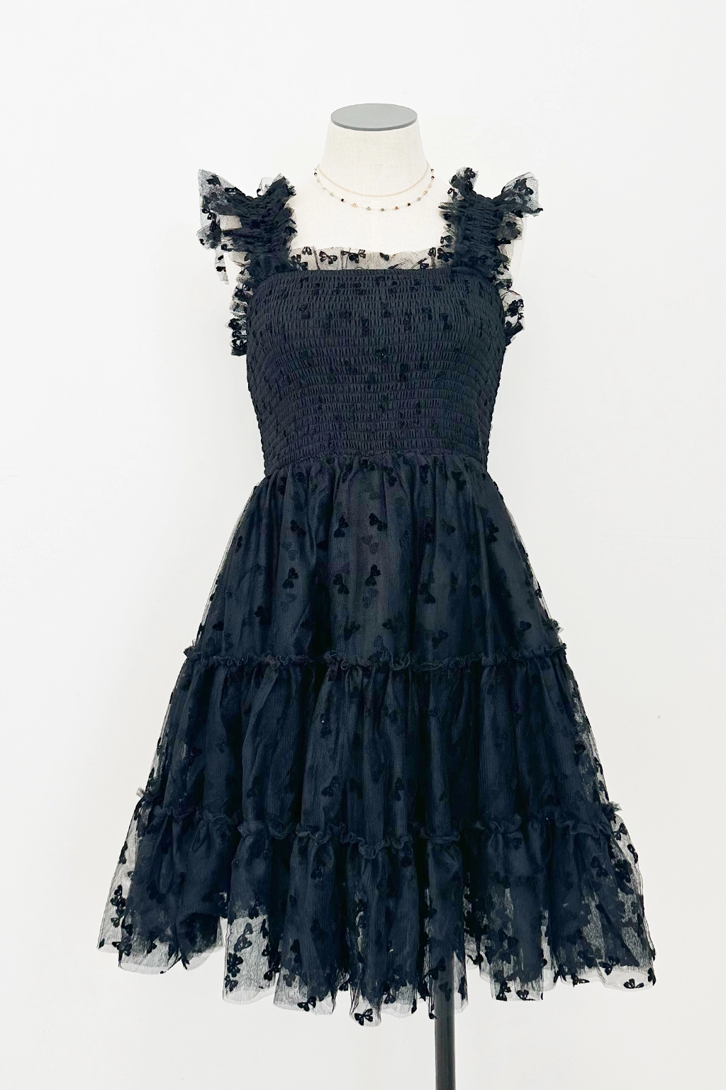 Boho Tone Soft Hue Flocked Tulle Mini Dress