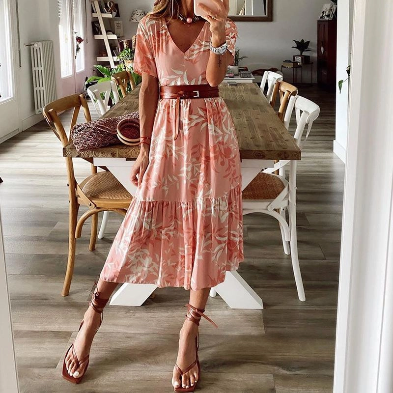 Go To Wear Easy Wrap Floral skirt V-neck dress women