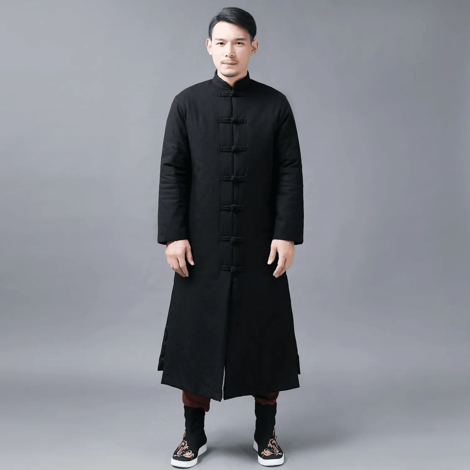 Durable Color Retention Folk Style Men'S Cotton Jacket Solid Color Casual Standing Collar Cotton-Padded Jacket