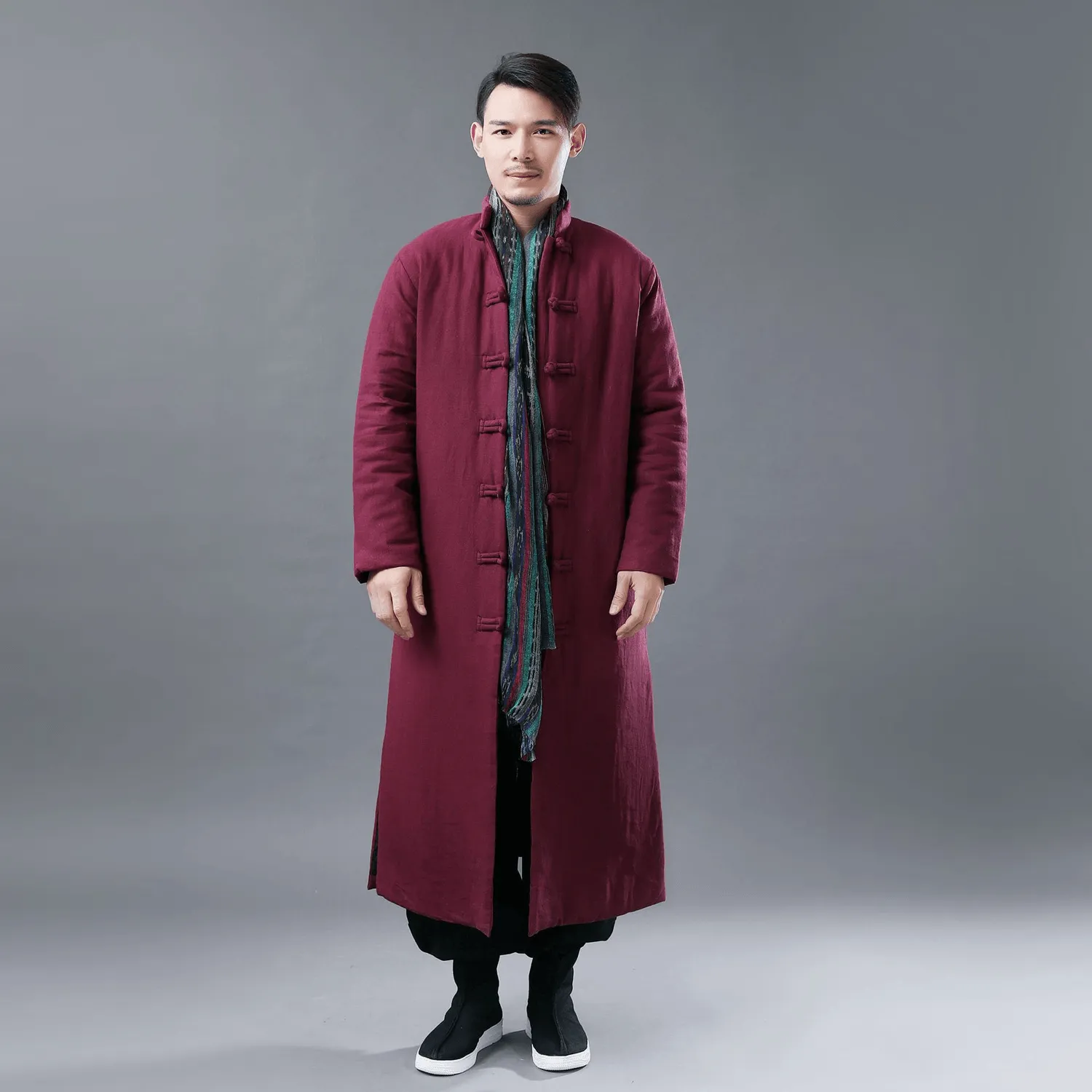 Folk Style Men'S Cotton Jacket Solid Color Casual Standing Collar Cotton-Padded Jacket Flex Fit Design DoubleLayeredEdges