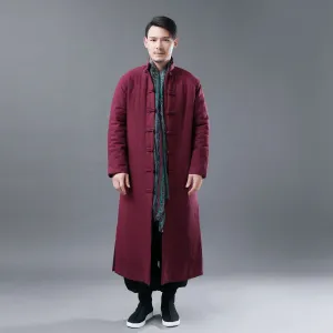 Folk Style Men'S Cotton Jacket Solid Color Casual Standing Collar Cotton-Padded Jacket Short Length