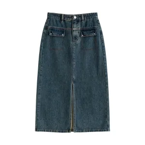 Flawless Waist Fit Vintage Washed Cotton Denim Skirt for Women