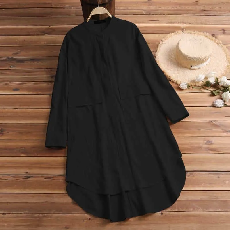 Linen Shirt Style Dress for Women Layered Fabric