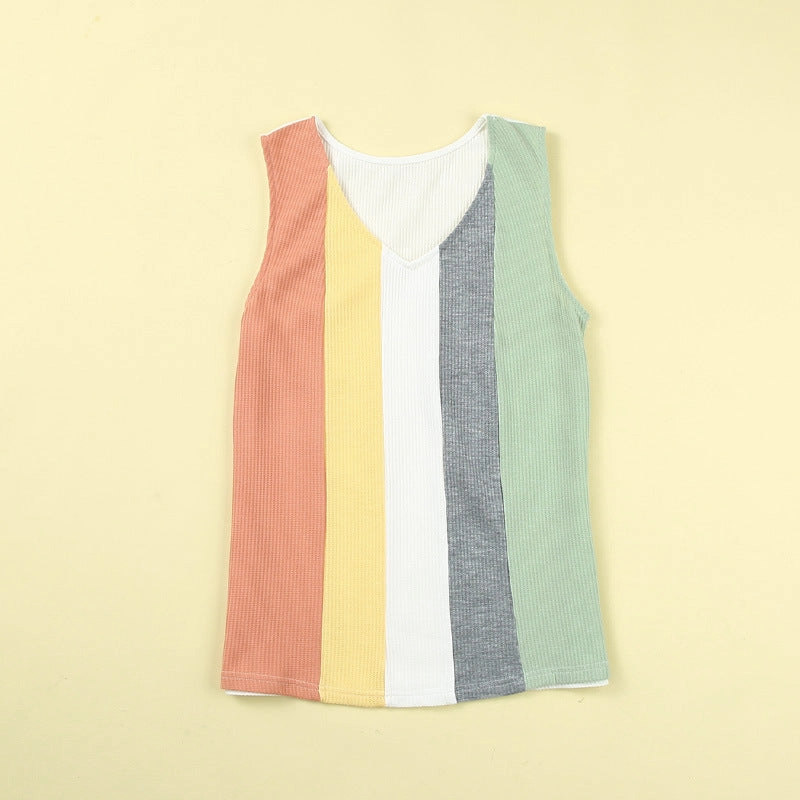 Waffle Contrast Color Top Women's Sleeveless Vest Women Comfy Layer mix and match