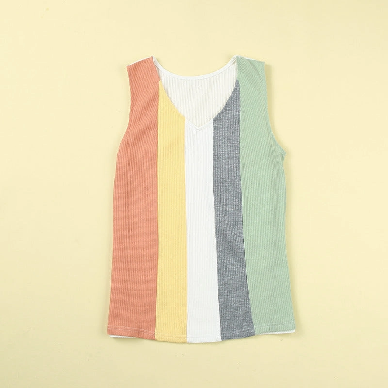 Waffle Contrast Color Top Women's Sleeveless Vest Women Chill Wear