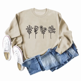 Four Flowers Printed Casual Long Sleeve Sweatshirt Home Office