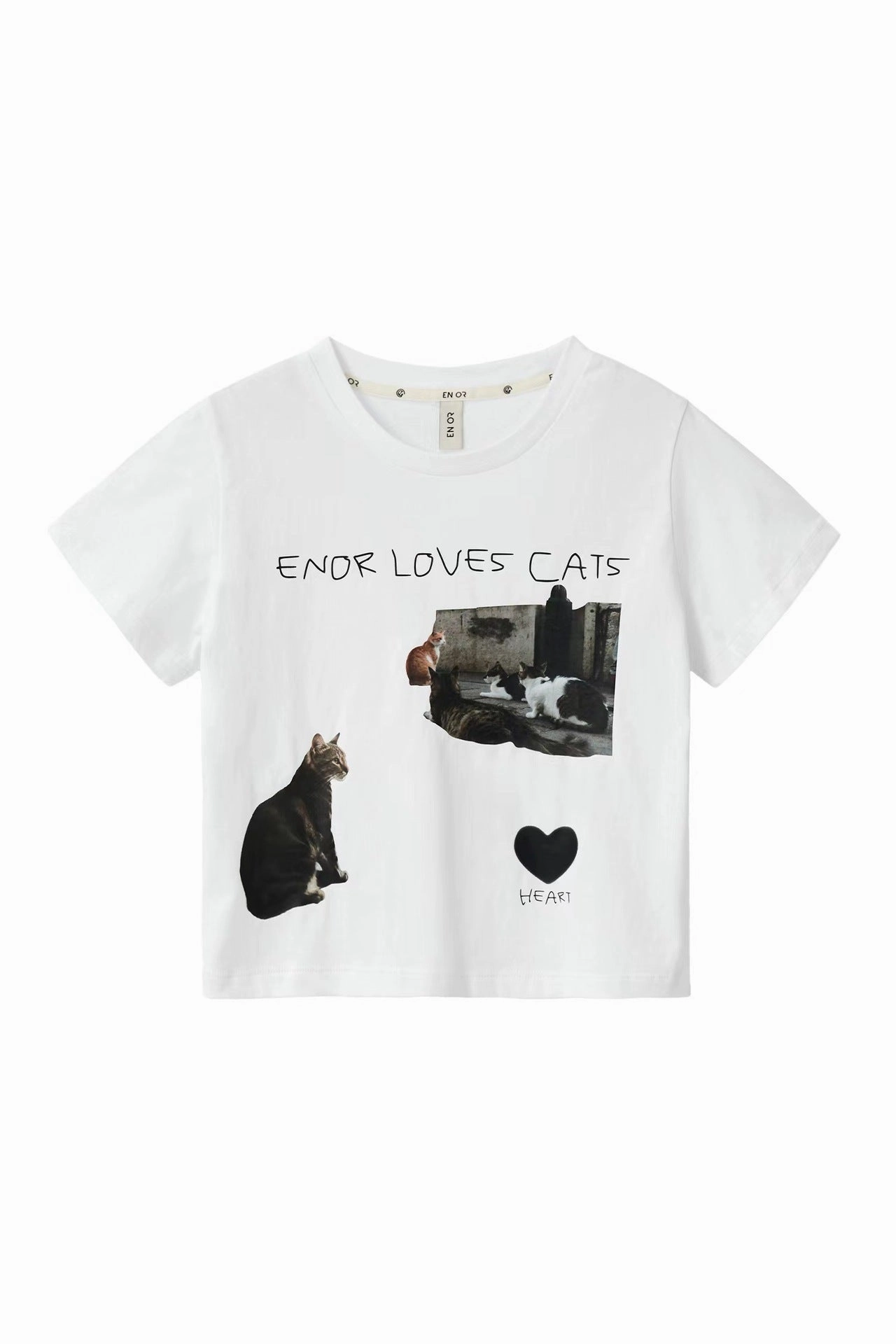 Cat Letter Print Crew Neck T-shirt Short Sleeves Top Holiday Outfit
