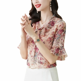 Fragmented Chiffon Shirt Top For Women's Fashionable And Westernized V-neck gender-neutral Flexible Movement