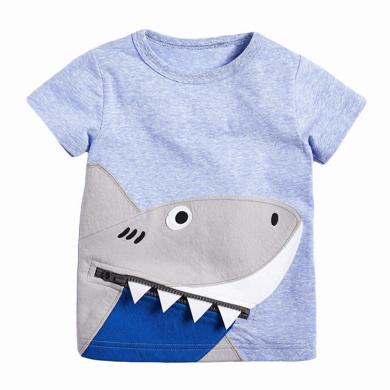 TearResistant CrewNeck Boy'S T-Shirt Knitted Cotton Short Sleeve Cartoon Children'S T-Shirt
