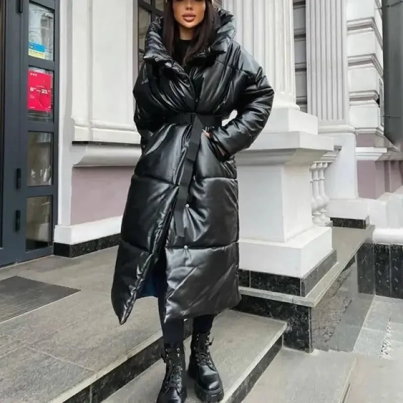 Casual Look Hooded Long Belt Coats