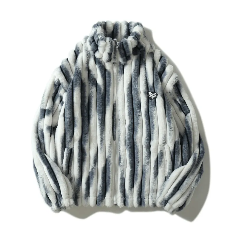 Men'S Casual Simple Tie-Dye Lamb Plush Jacket BondedSeams Quilted Interior