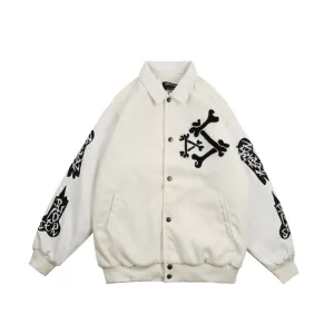 Skeleton Embroidery Jacket Coat Loose Lapel Stitching Baseball Uniform Modular Layering Compatibility Touchscreen Compatible Cuffs