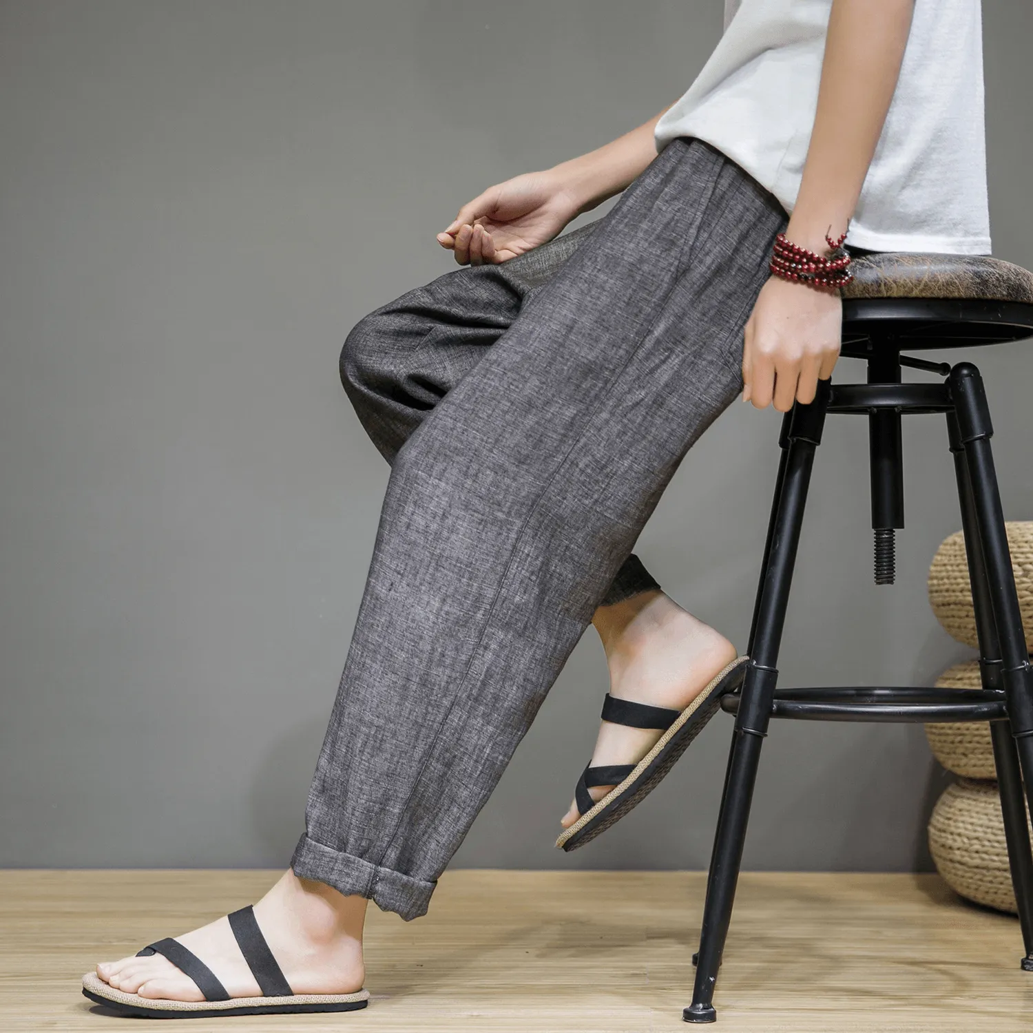 anti slip grip 2021 Summer New Linen Casual Pants Men'S Thin Sports Nine-Point Pants Chinese Style Large Size Loose Cotton and Linen Pants