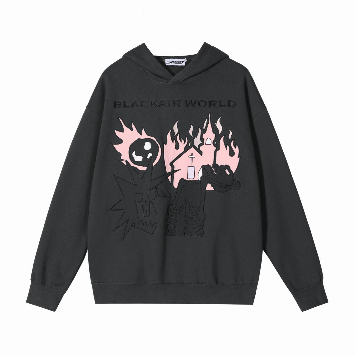 Funny Flame Skull Fleece Hoodie Layered Fit Errand Ready