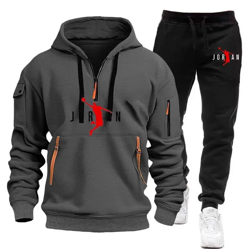 Odor Control Finish "FlexFit Tracksuit: Men's Fleece Hoodie & Sweatshirt Set for Casual Comfort"