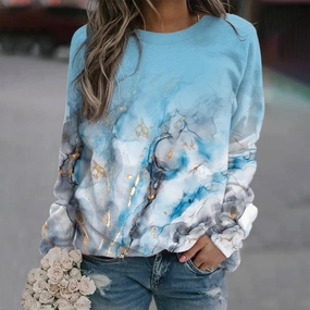 Geometrically Loose Printed Long Sleeved Round Neck Sweater Casual Styling Breathable layers