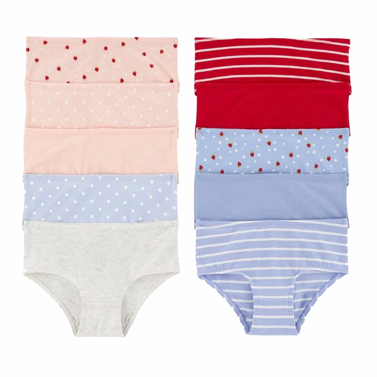 Durable Stitch Pattern Girls' 10-Pack Strawberry Brief Stretch Cotton Undies R168910