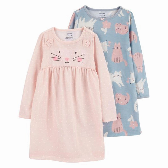 Girls' 2-Piece Cat Nightgown 3R937610 OEKOTEX Certified Fabric