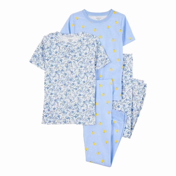 HighNeck Office Attire Girls' 4-Piece Short-Sleeve Floral Pajama Set 3S381810