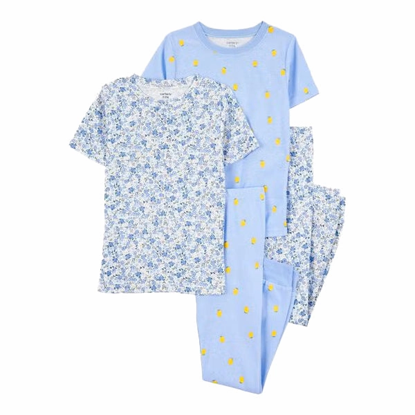 Girls' 4-Piece Short-Sleeve Floral Pajama Set 3S381810 YarnBlend