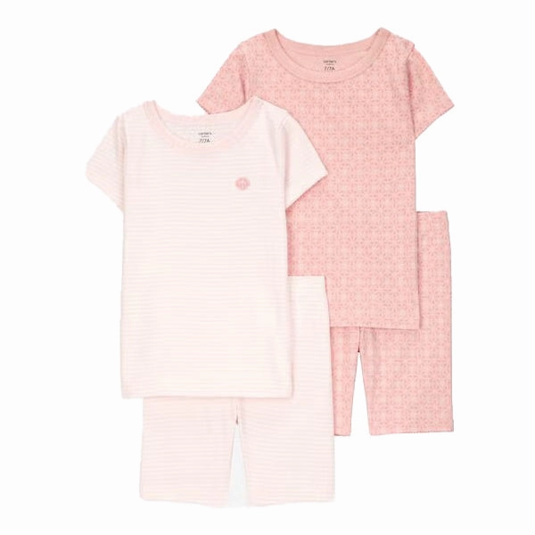 Girls' 4-Piece Short-Sleeve Seashell Pajama Set 3S384010 Fitted Shirt