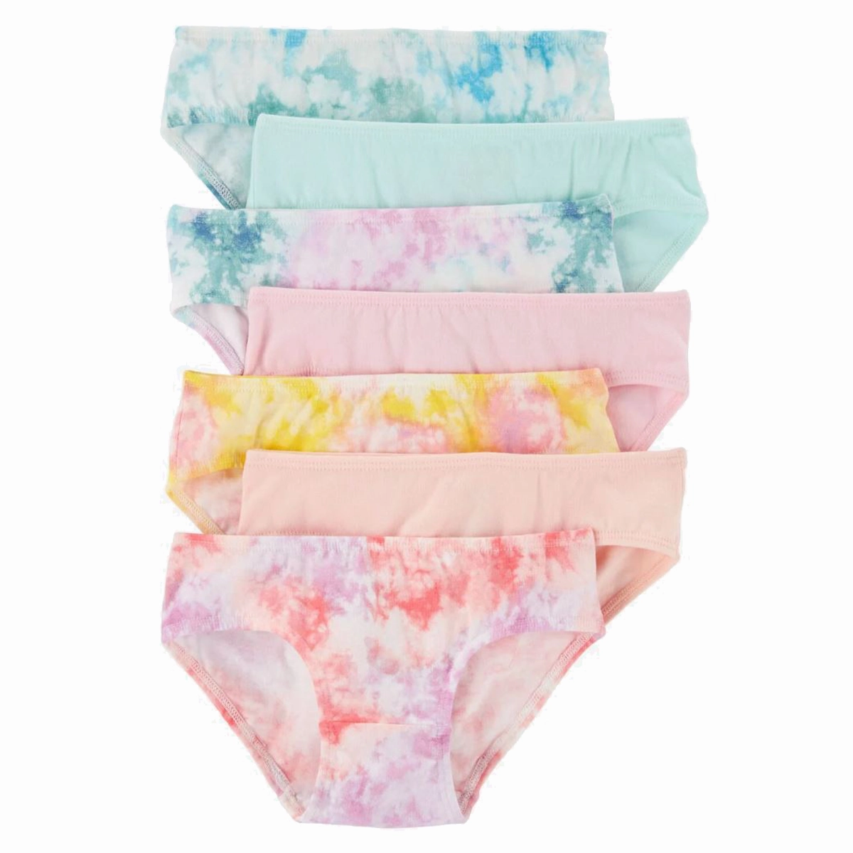Girls' 7-Pack Tie-Dye Hipster Stretch Cotton Undies 2R168410 Layered Sleeve