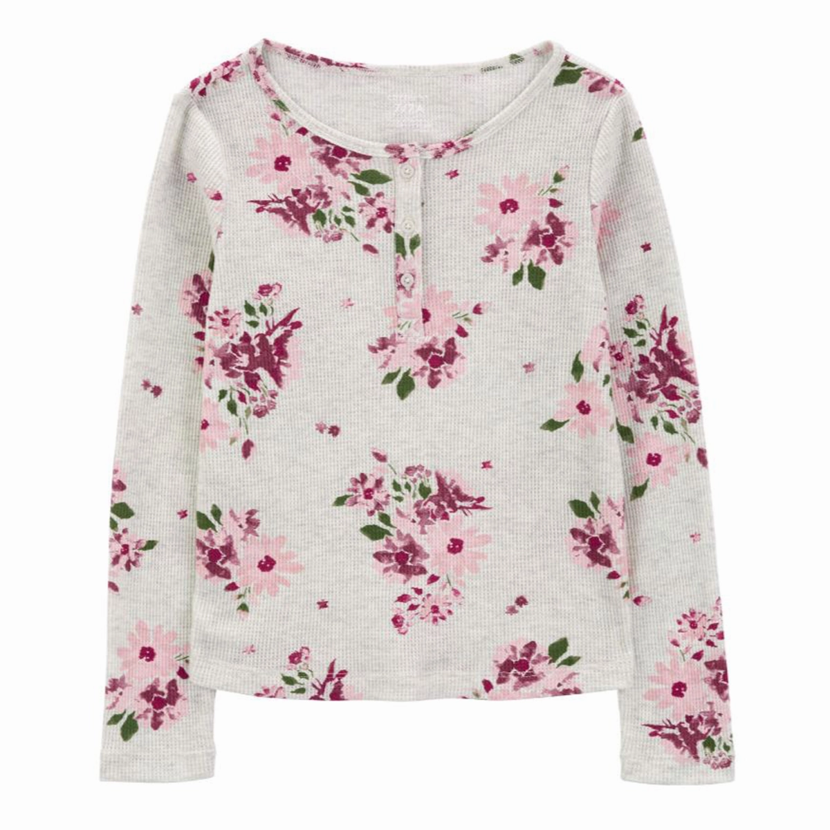 Smooth Stitching Girls' Floral Waffle Knit Long-Sleeve Shirt 3R5146