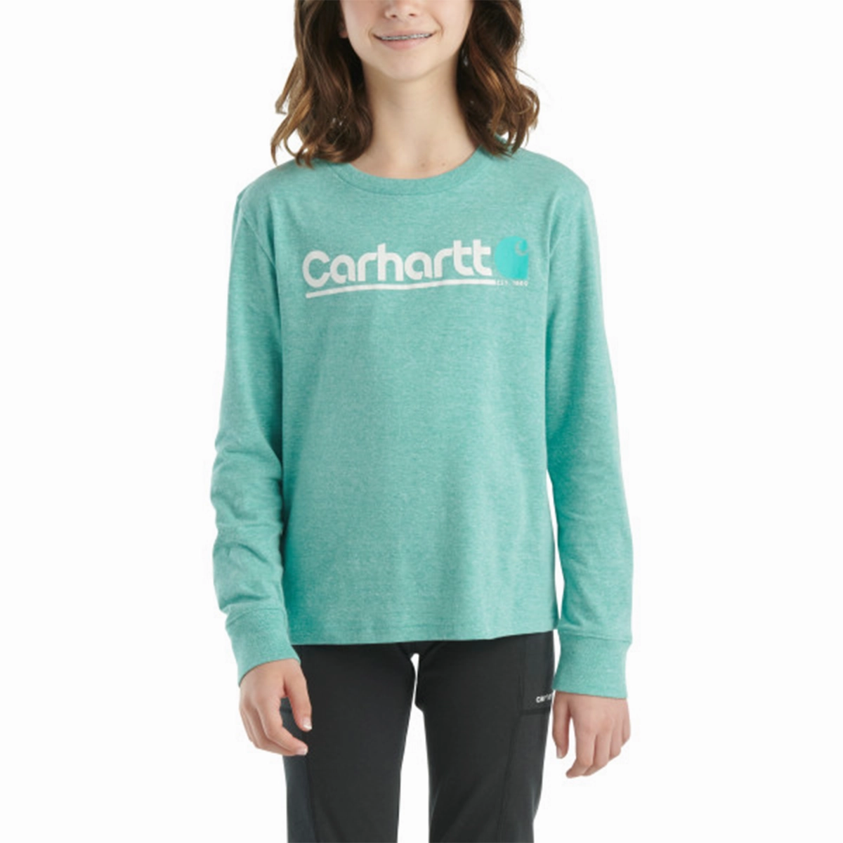 Flexible Neckline Girls' Long-Sleeve Logo Snow Heather T-Shirt CA7070