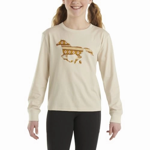 Girls' Long Sleeve Running Horse Graphic Tee Shirt CA7002 LightweightConstruction Reinforced Shoulder Seams