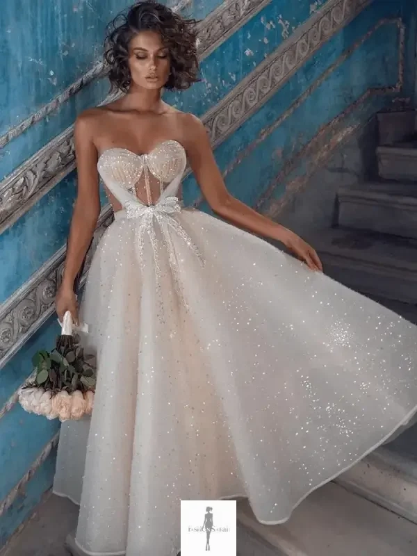 Elegant Shining Wedding Dress With Bow Unisex Option