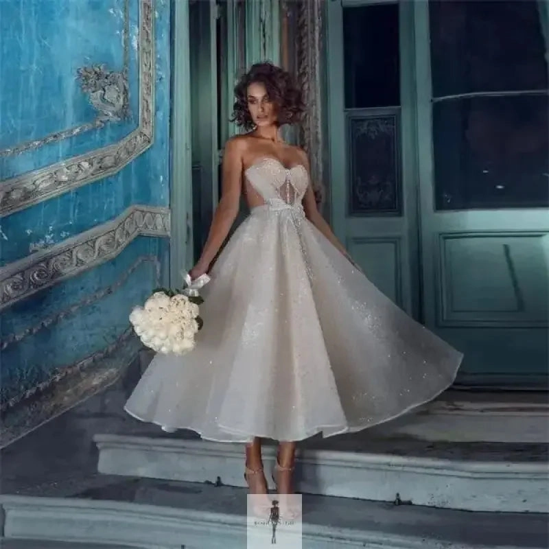 Elegant Shining Wedding Dress With Bow Chic Style Wear Flowing Design