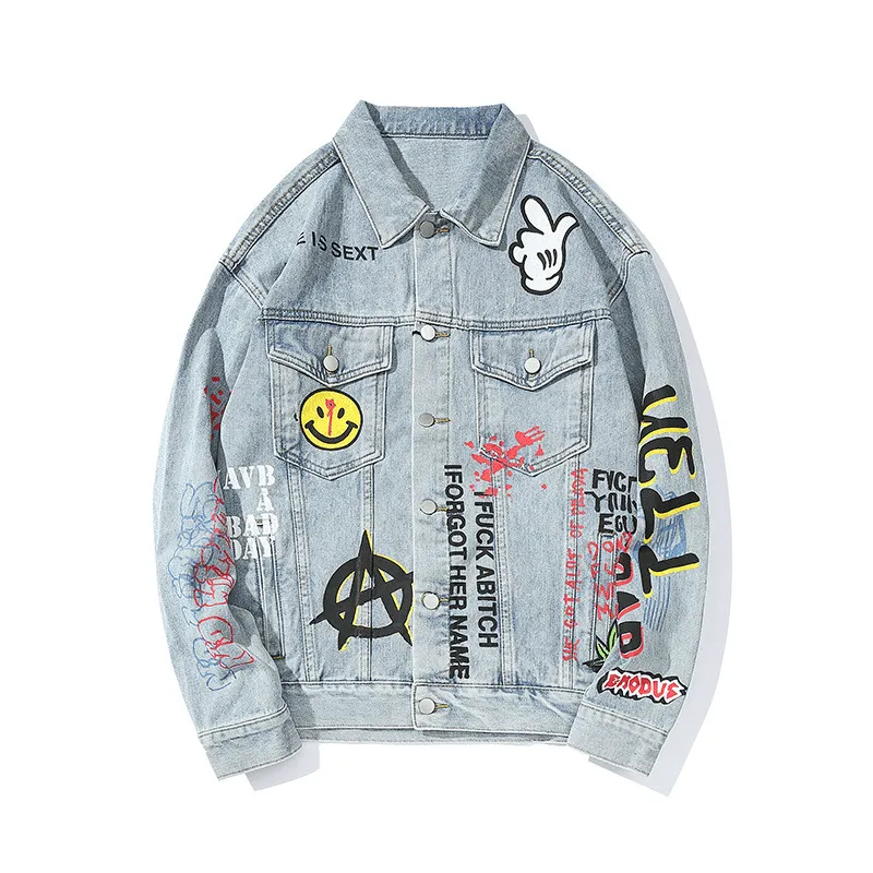 Graffiti Loose All-Match Jacket Contrast Stitch