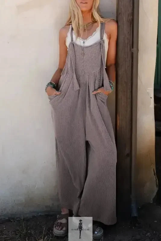 Indoor Classic Travel Family Gray Loose Jumpsuit