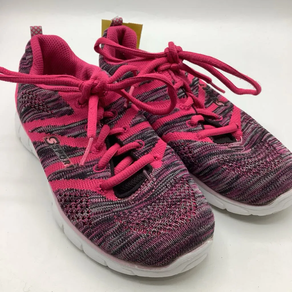 Size 2Y: Sport Pin/Black Heathered Lace-Up Sneakers Rollbar Stabilizer Plush traction