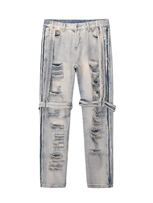 High Street Heavy Industries Destroyed Washed and Worn Out Fit Straight-Leg Jeans Dark wash Elasticized Cuffs