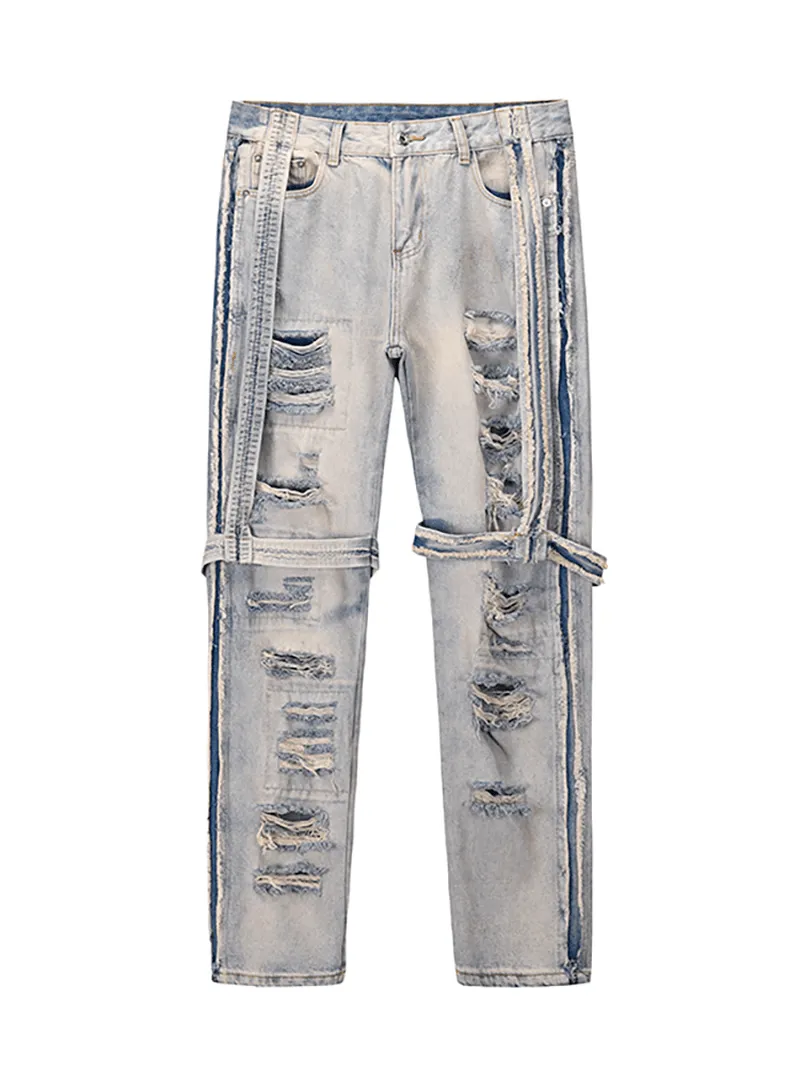 Adjustable loop High Street Heavy Industries Destroyed Washed and Worn Out Fit Straight-Leg Jeans